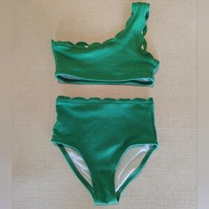 Old Navy One-Shoulder Scallop-Trim Swim Set for Girls, Chrysalis Green, Size XS